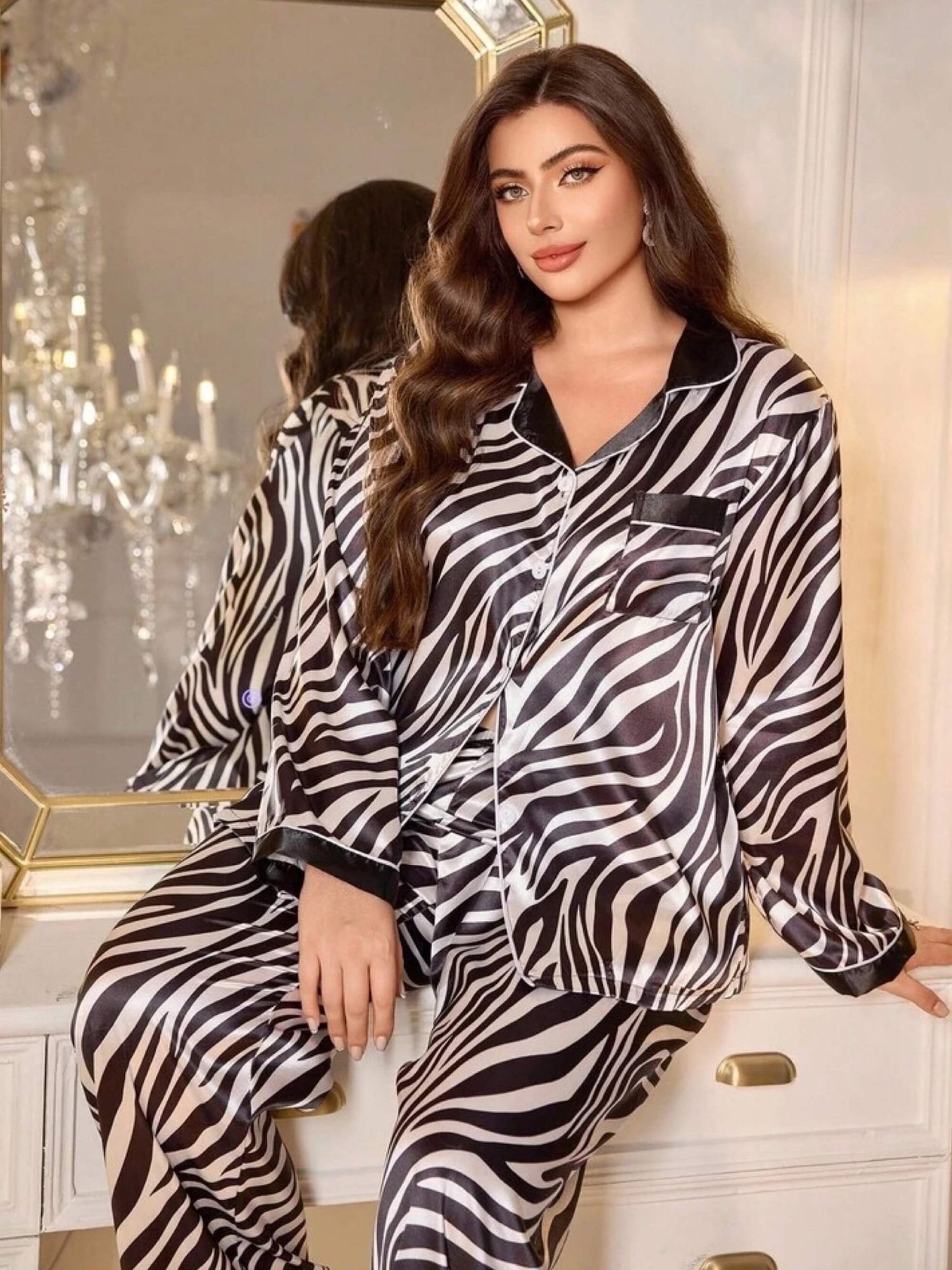 Zebra Stripe Print Luxurious Nighty Set Legacy Boutiques Legacy Boutiques