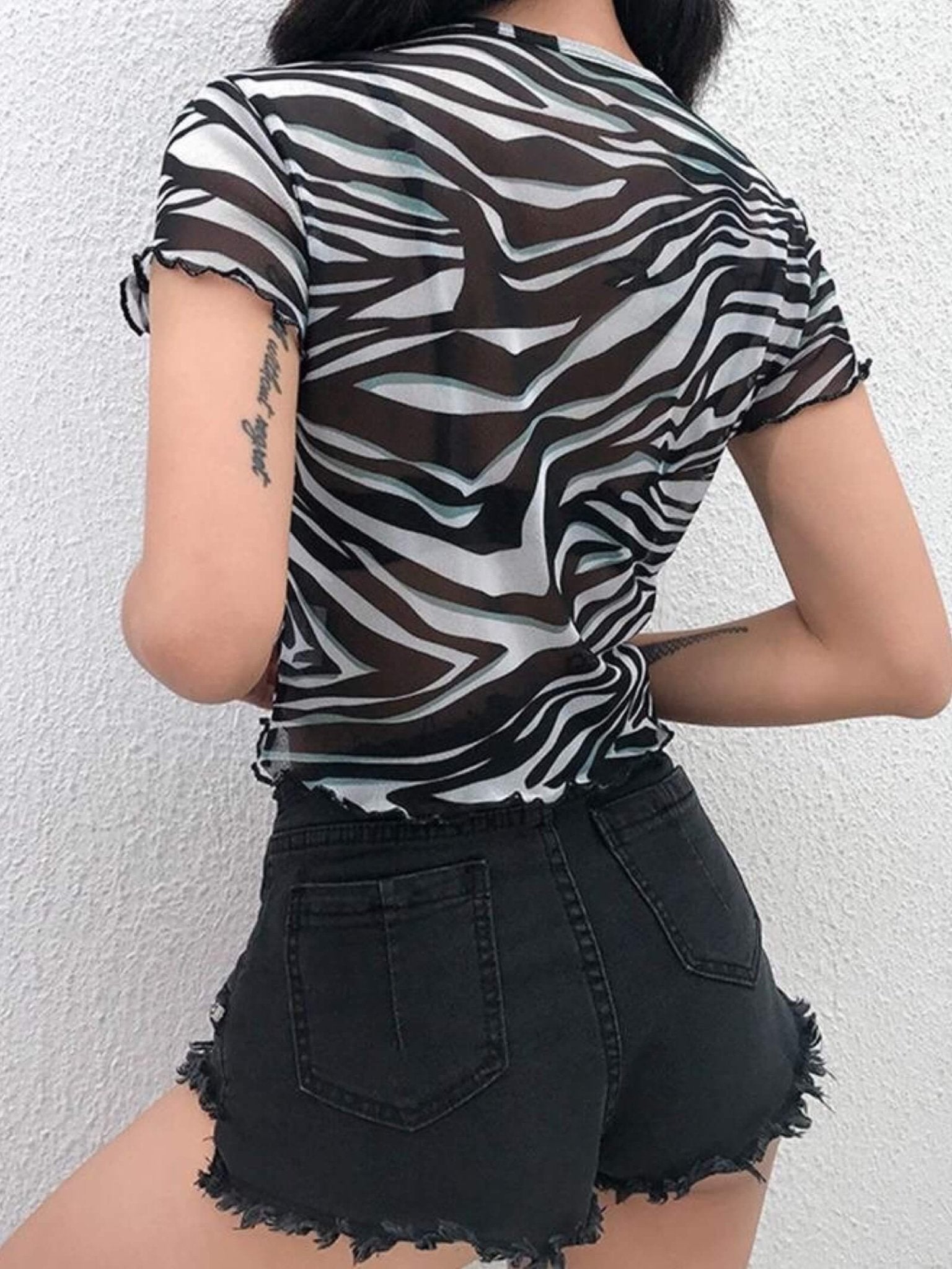 Zebra Striped Printed Mesh Crop Top Legacy Boutiques Legacy Boutiques