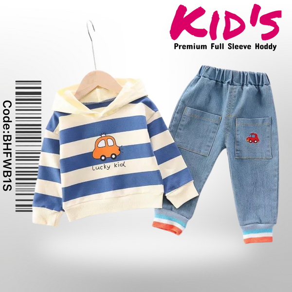 Hooded Sweater Children's Clothing Sets Boys Girls Kids Sets Children's Autumn Children's Clothing Striped Cartoon And Jeans Two-Piece Sets - Legacy Boutiques
