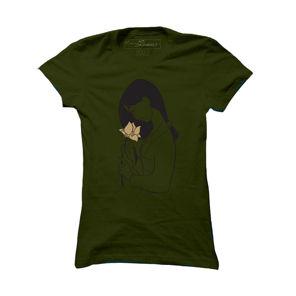 Ladies Short Sleeve cotton T-Shirt Olive - Legacy Boutiques